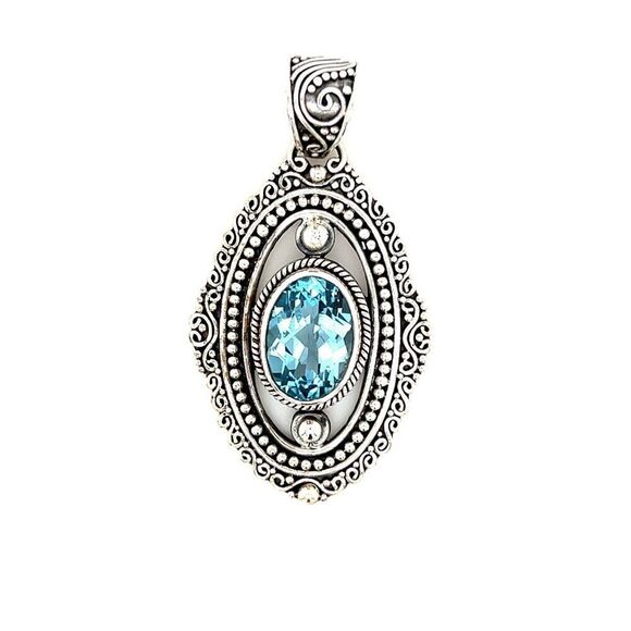 Large Silver 925 Topaz Pendant - Picture 1 of 6